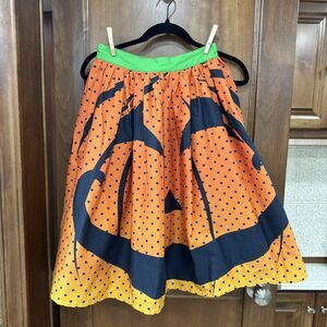 Unique Vintage Small Pop Art Halloween Two Faced Jack-O-Lantern Skirt W/ Pocket